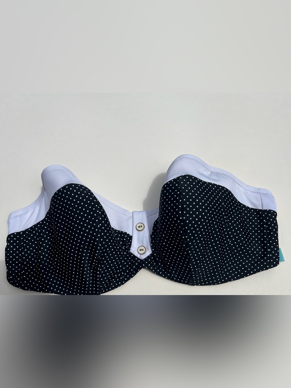 32I Panache Black Polka Dot Strapless Bandeau Bikini Swim Top Retro Y2K 90s